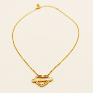 Collier Coeur Cristaux et Barre Blanche Nacrée Luxe
