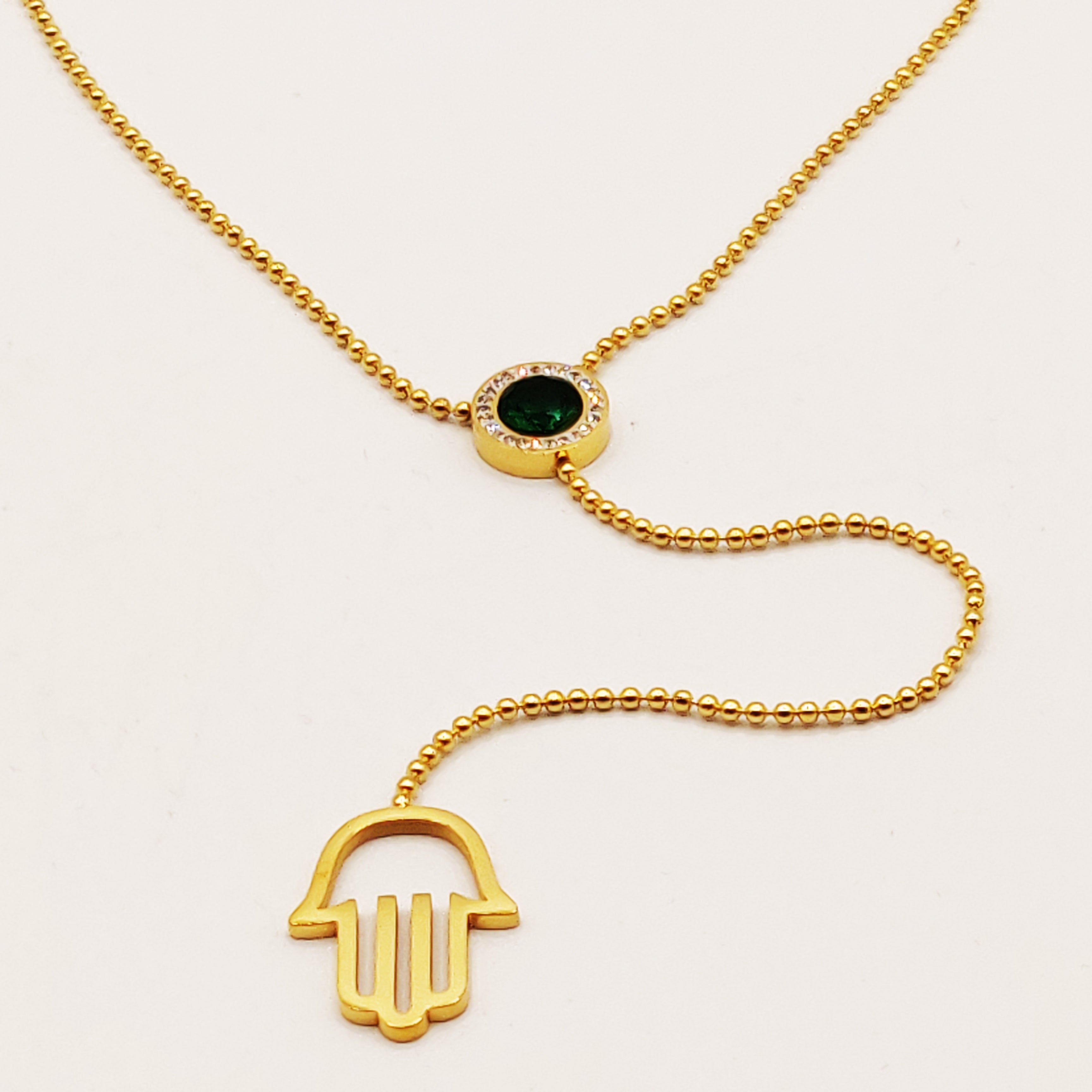 Collier Cristal Vert et Main de Fatma Descendante