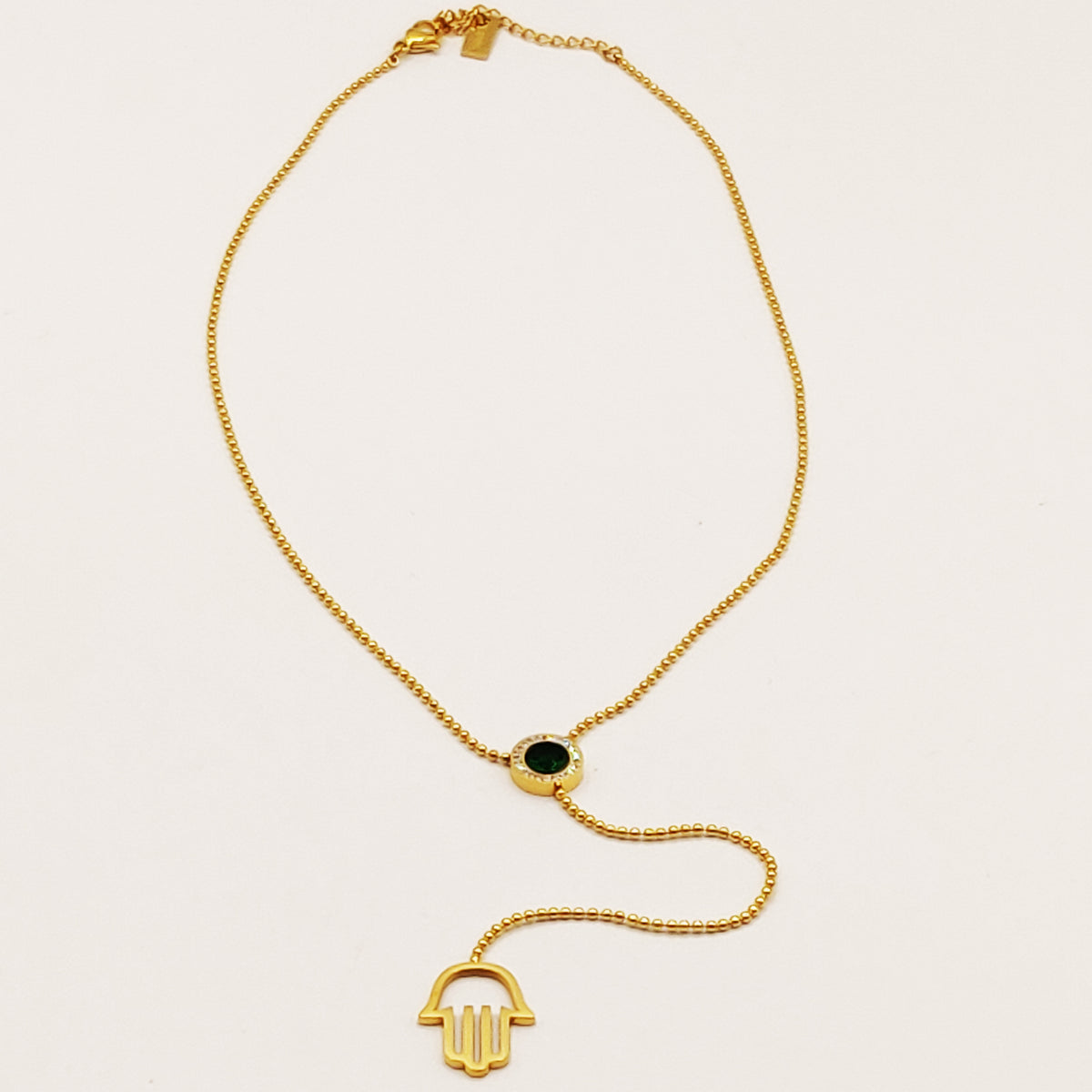 Collier Cristal Vert et Main de Fatma Descendante