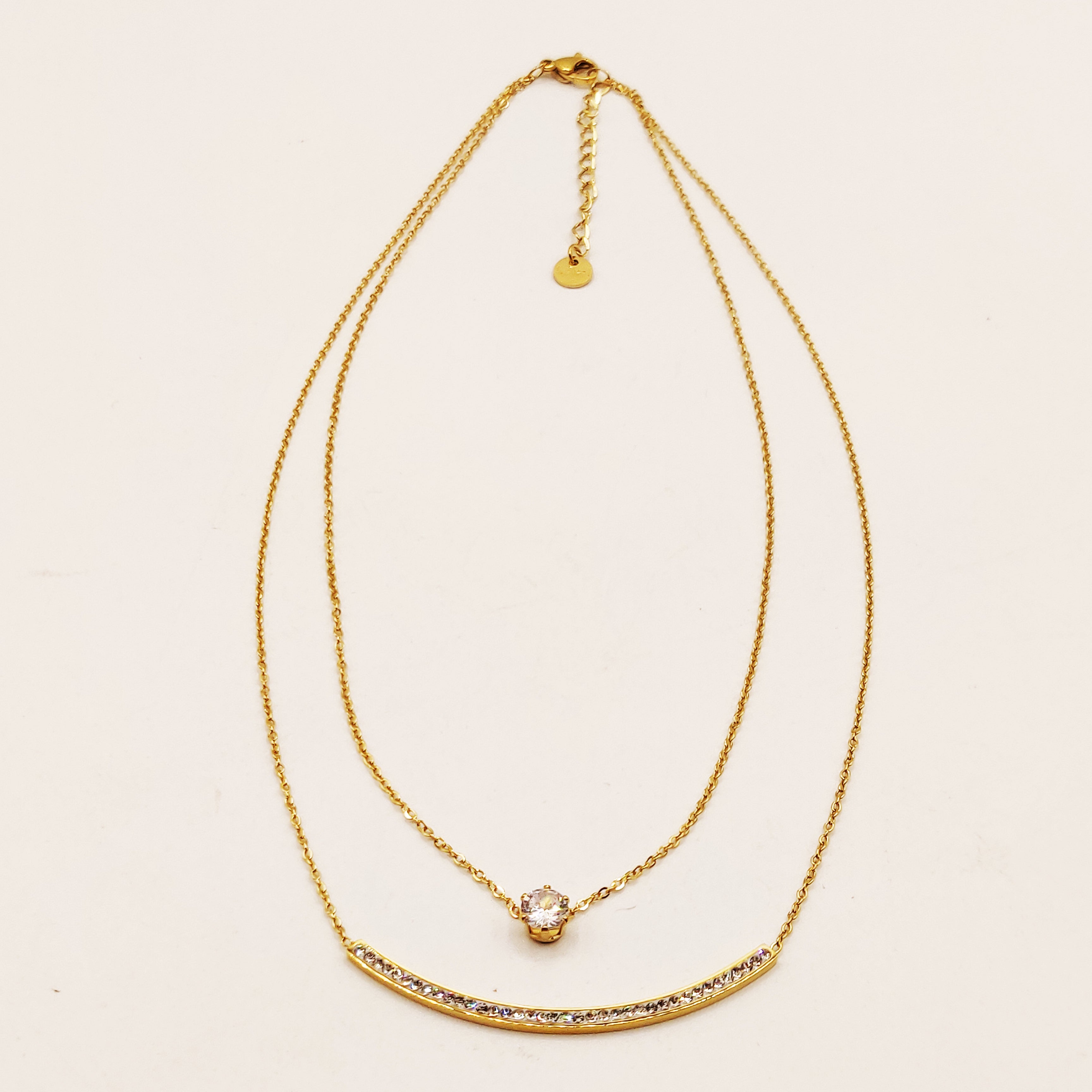 Collier Double Barre Cristaux et Gros Cristal Luxe