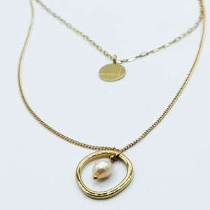 Collier Double Cercle Perle et Love