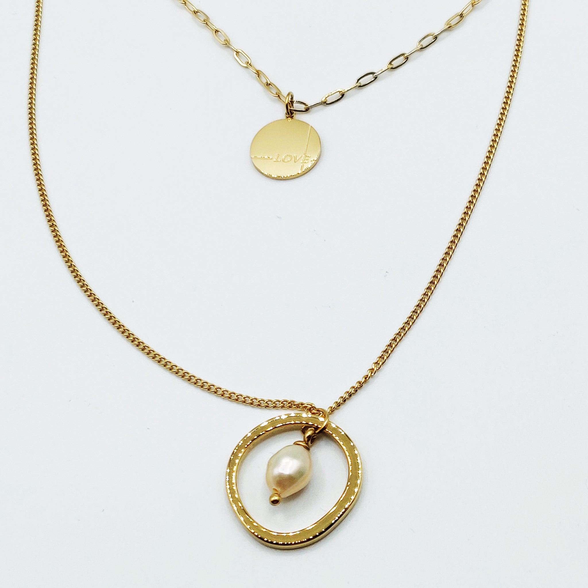 Collier Double Cercle Perle et Love