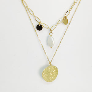 Collier Double Cercles et Pierre Blanche