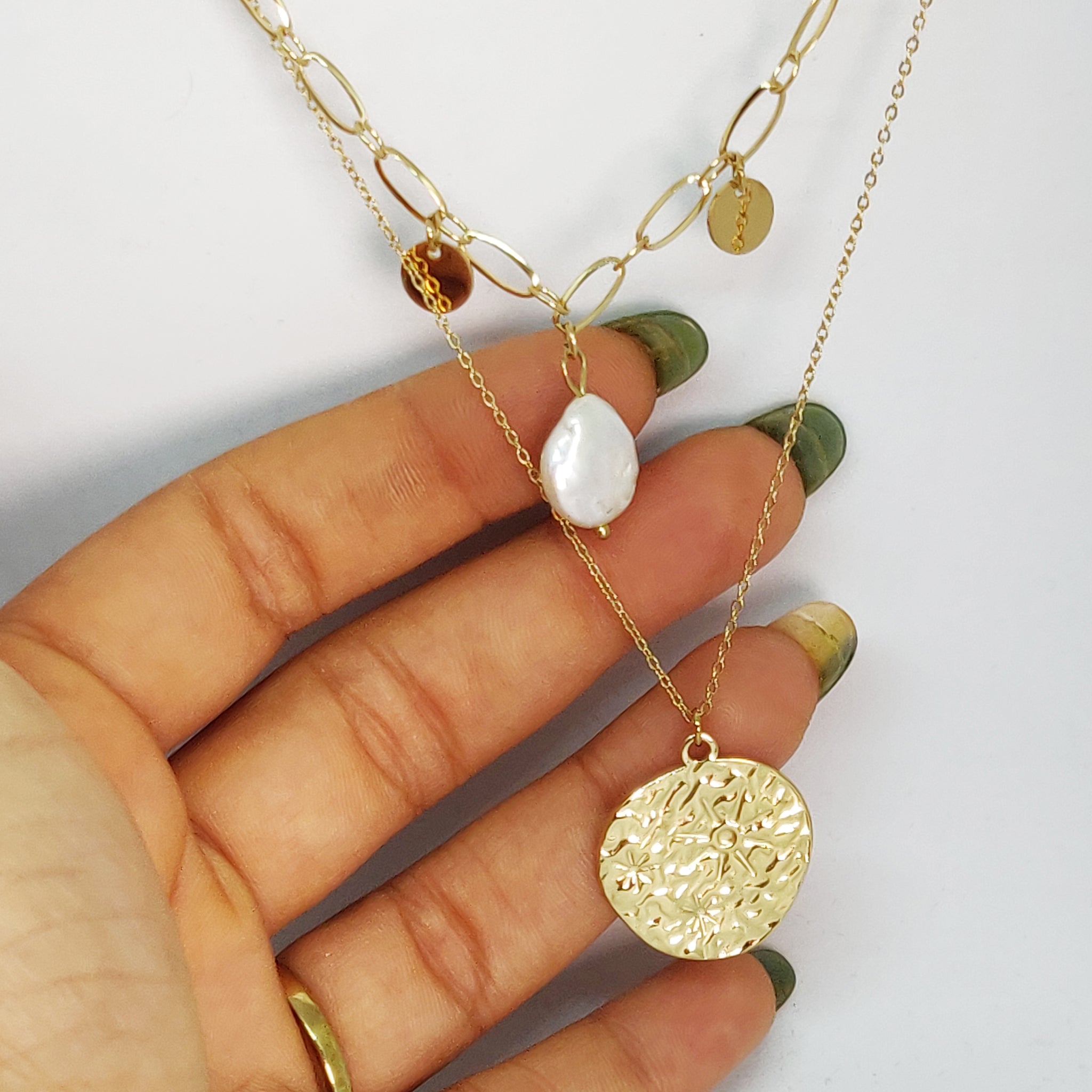 Collier Double Cercles et Pierre Blanche