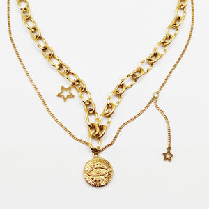 Collier Double Chaîne Oeil Étoiles