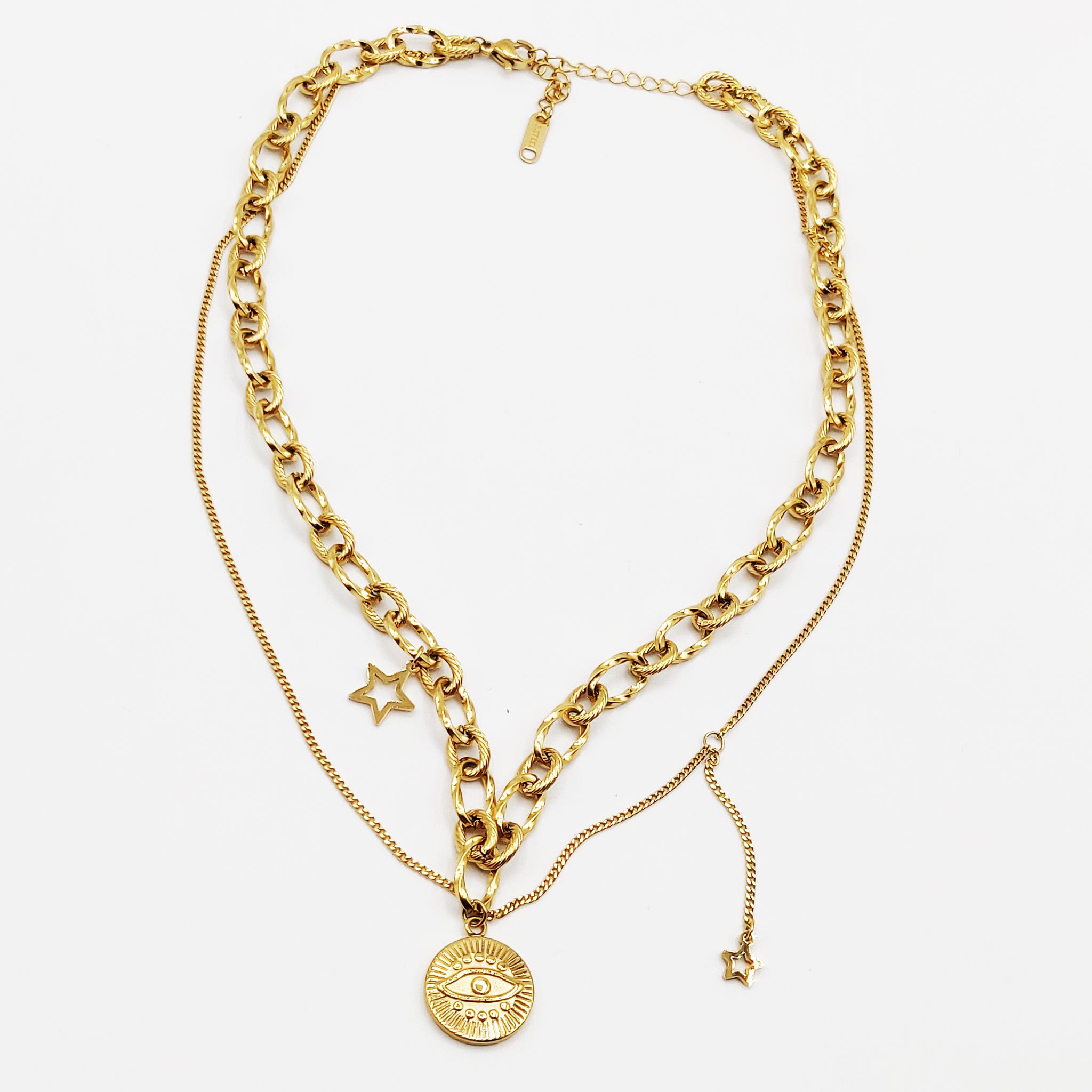 Collier Double Chaîne Oeil Étoiles