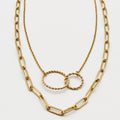 Collier Double Chaîne Pendentif Double Cercles Torsadés Luxe
