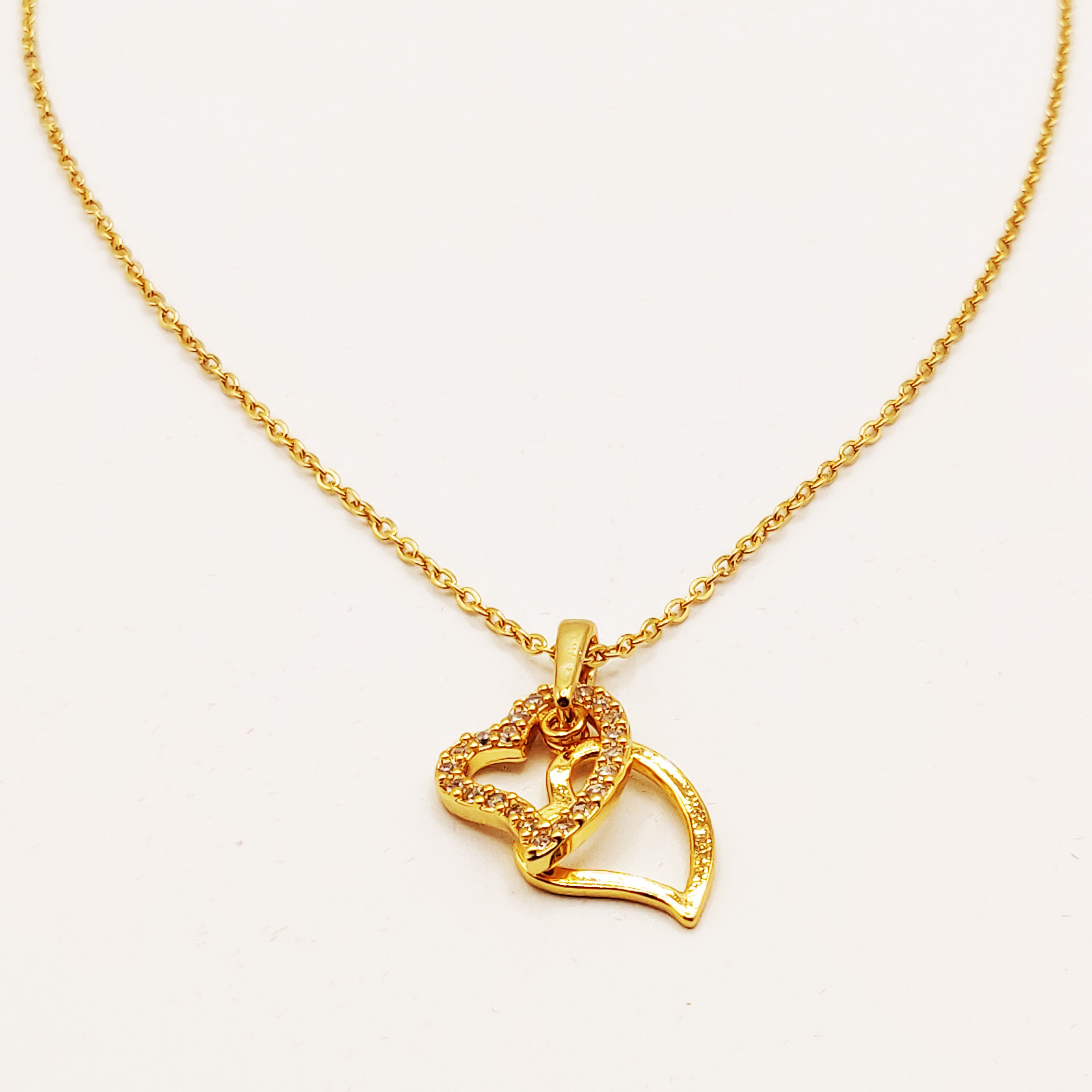 Collier Double Coeurs Cristaux Simple