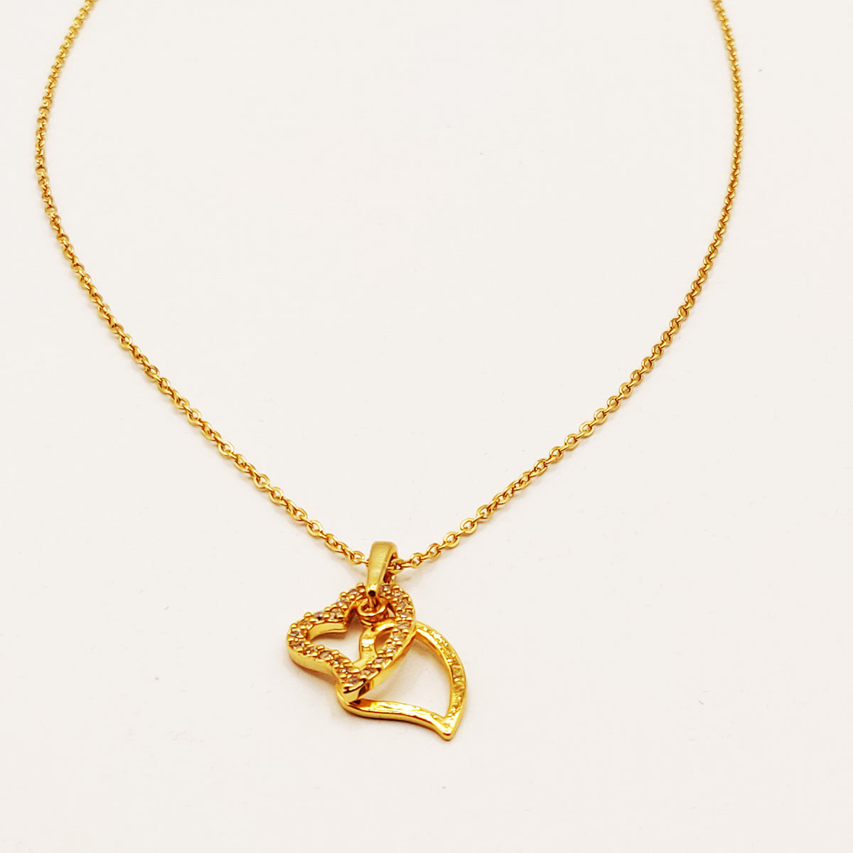 Collier Double Coeurs Cristaux Simple