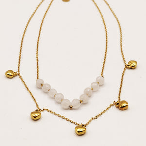 Collier Double Coeurs et Perles