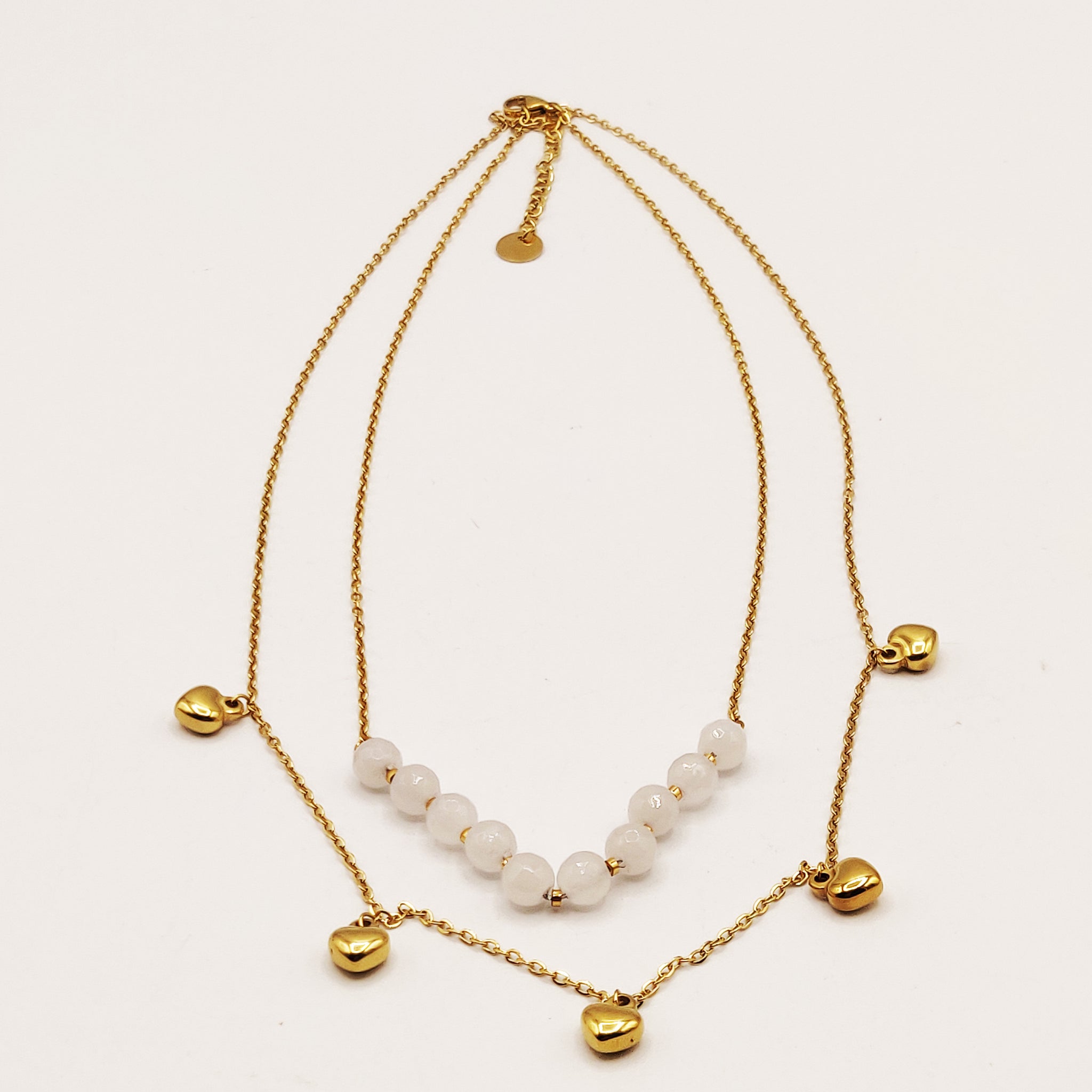 Collier Double Coeurs et Perles