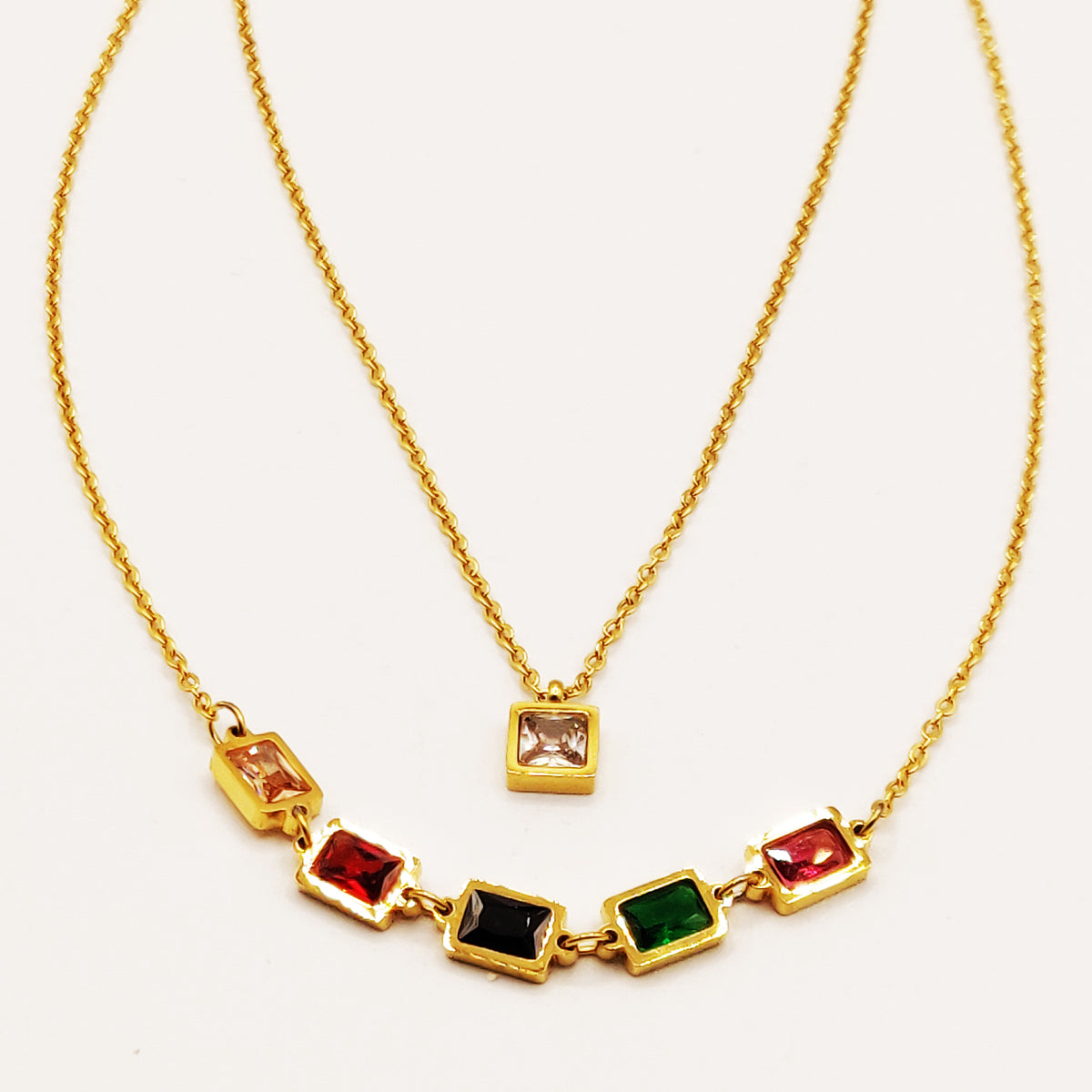 Collier Double Cristaux Multicolores Luxe