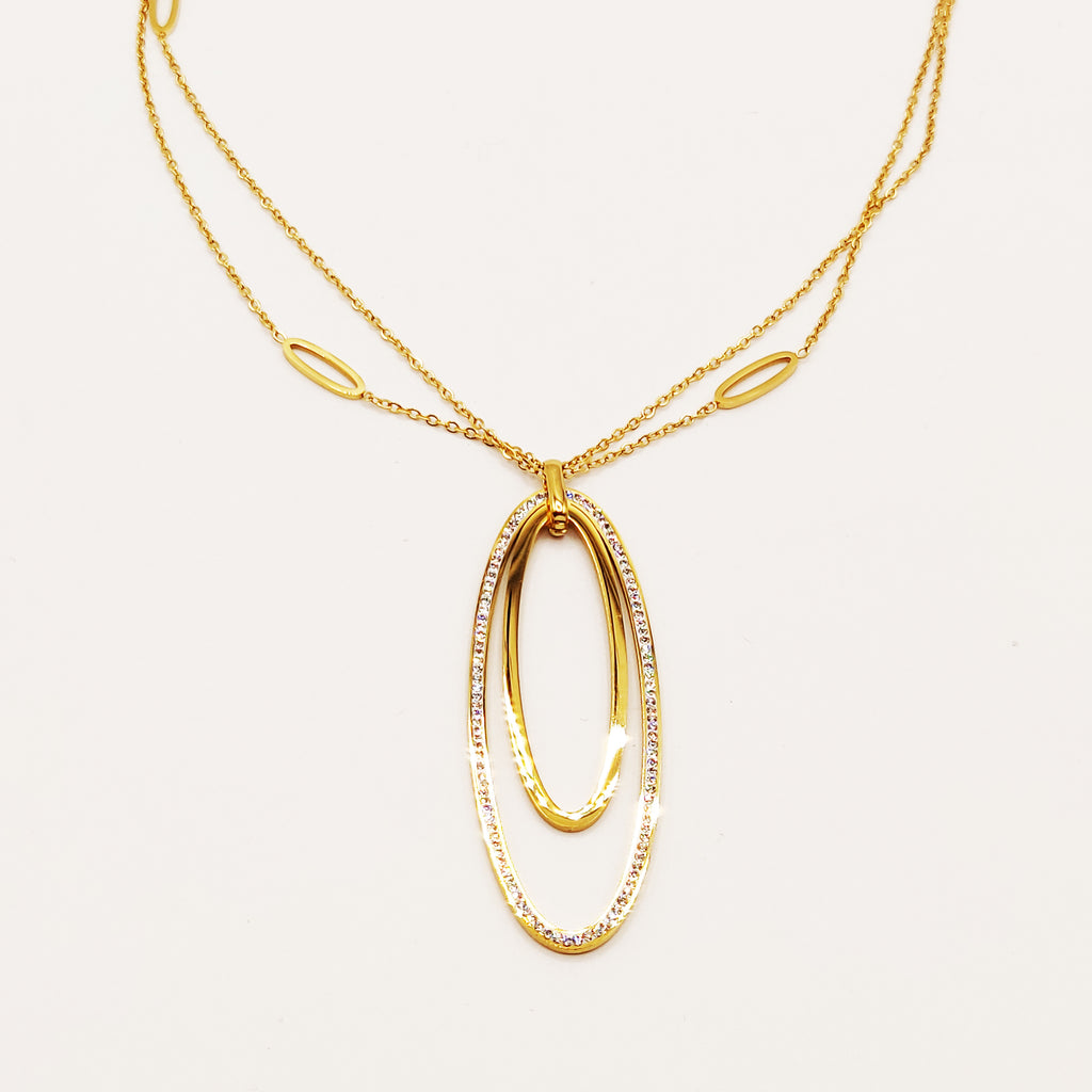 Collier Double Chaîne Double Ovales Cristaux
