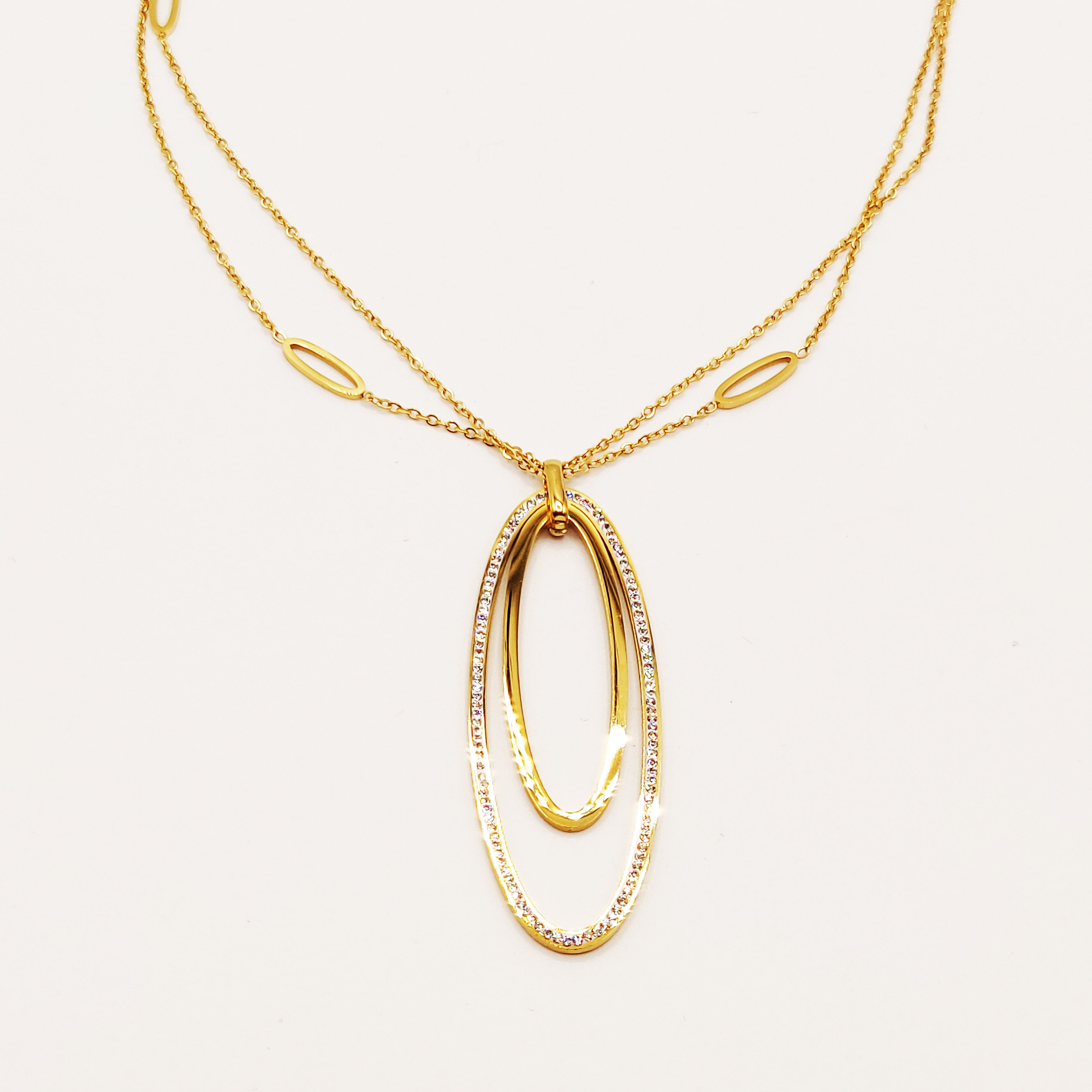Collier Double Chaîne Double Ovales Cristaux