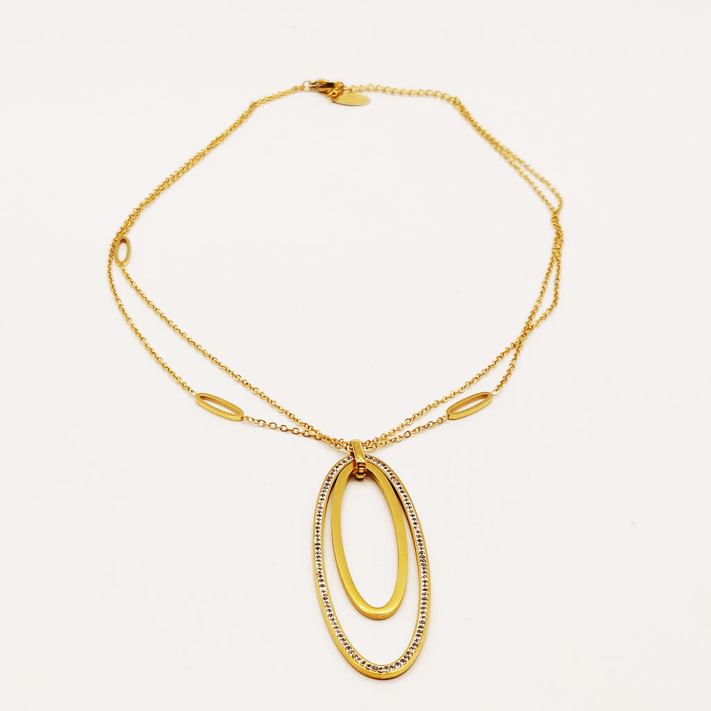 Collier Double Chaîne Double Ovales Cristaux