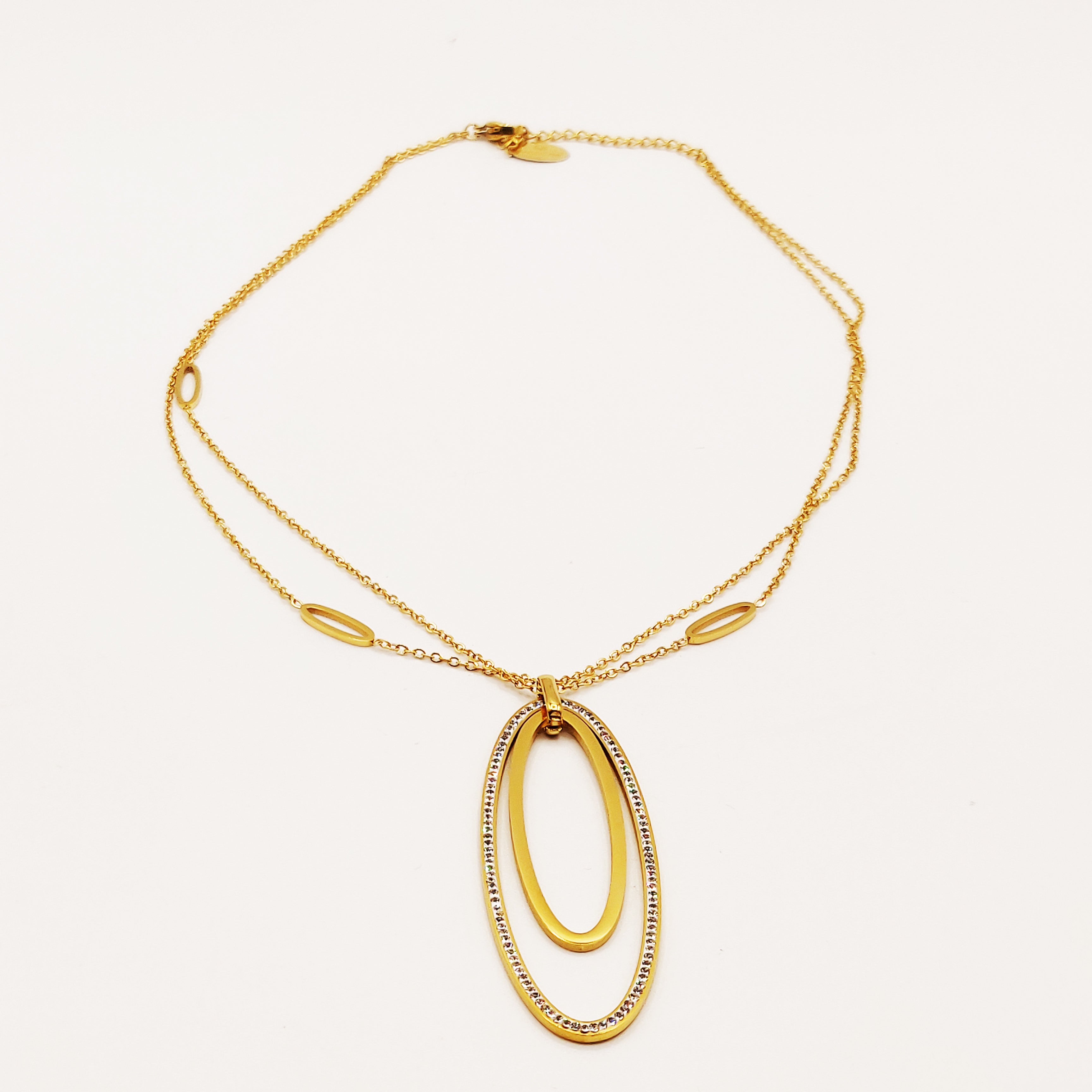 Collier Double Chaîne Double Ovales Cristaux