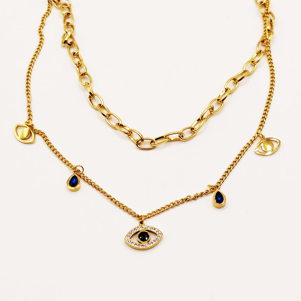 Collier Double Gouttes Bleues et Yeux