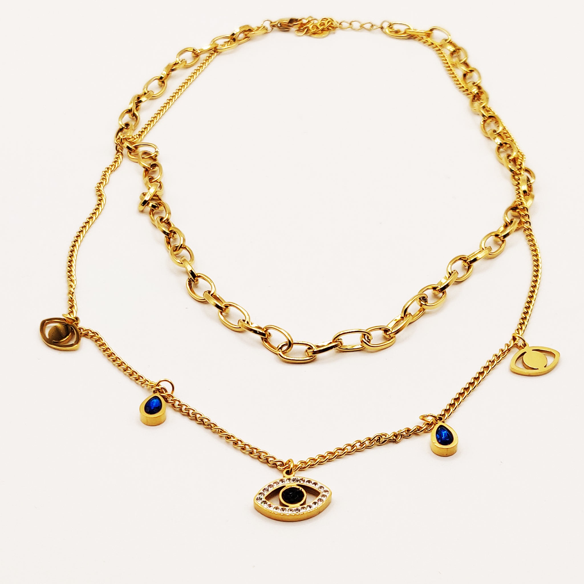 Collier Double Gouttes Bleues et Yeux