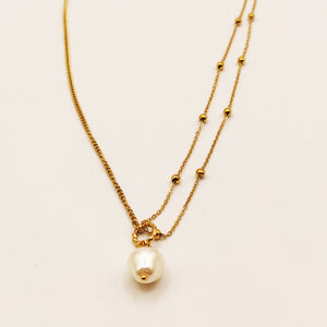 Collier Double Grande Perle Blanche