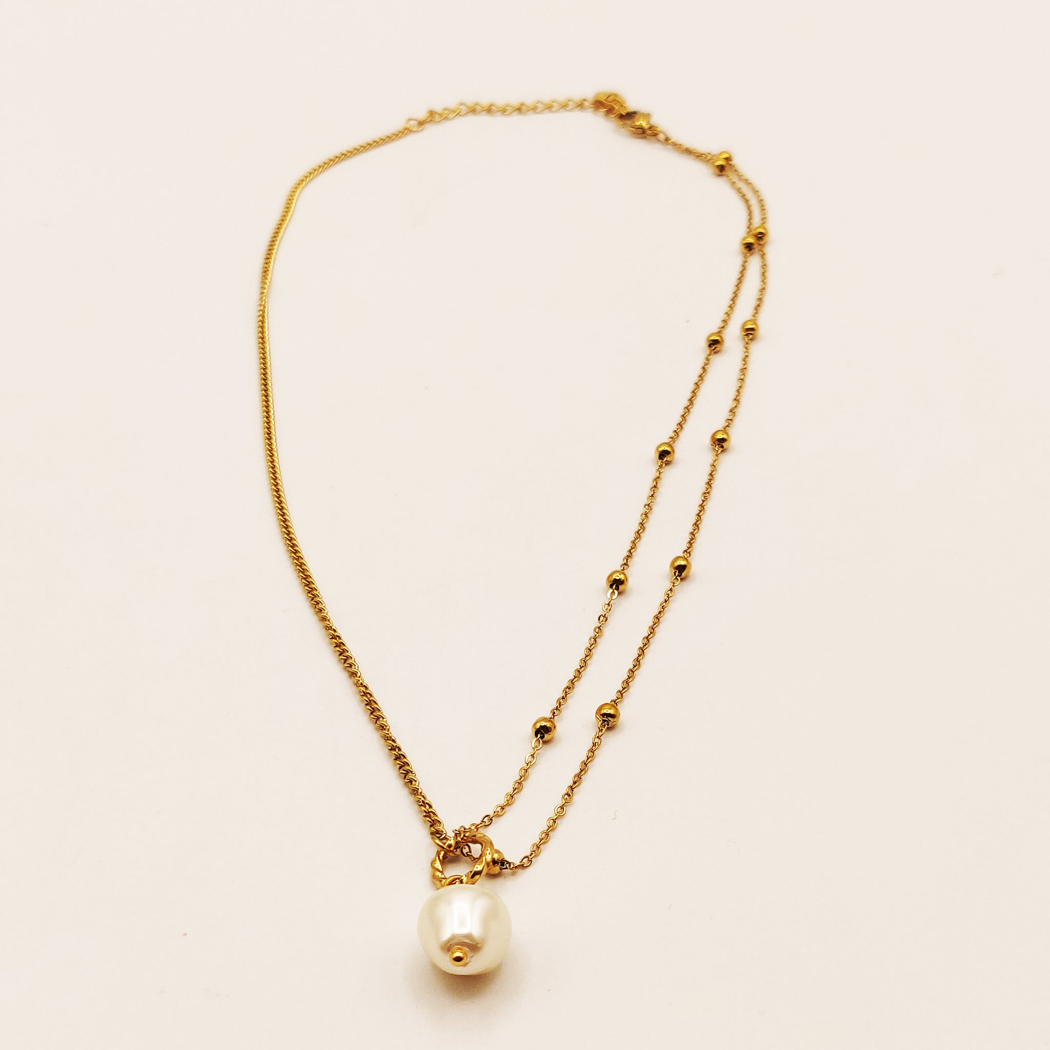Collier Double Grande Perle Blanche