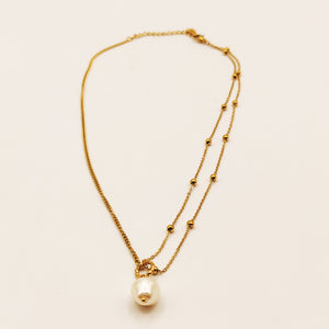 Collier Double Grande Perle Blanche