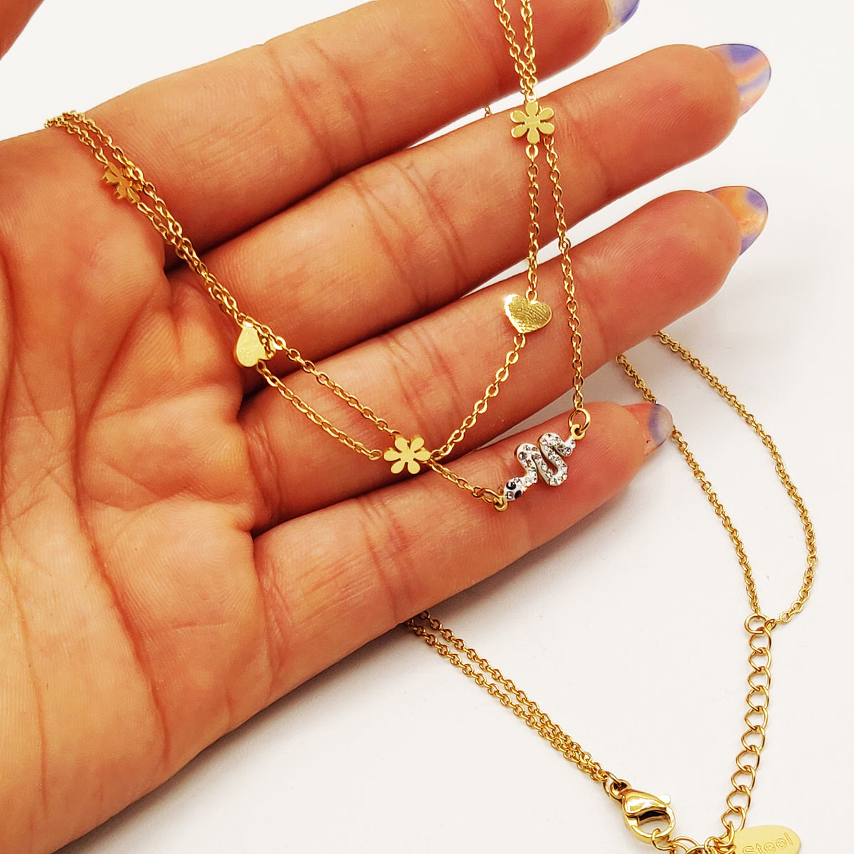 Collier Double Multi Pendentifs Serpent Luxe
