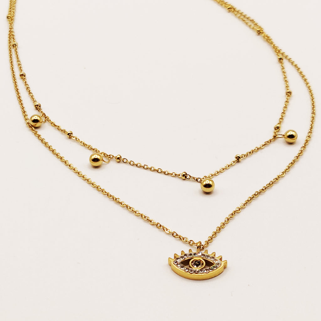 Collier Double Oeil Pics Cristaux