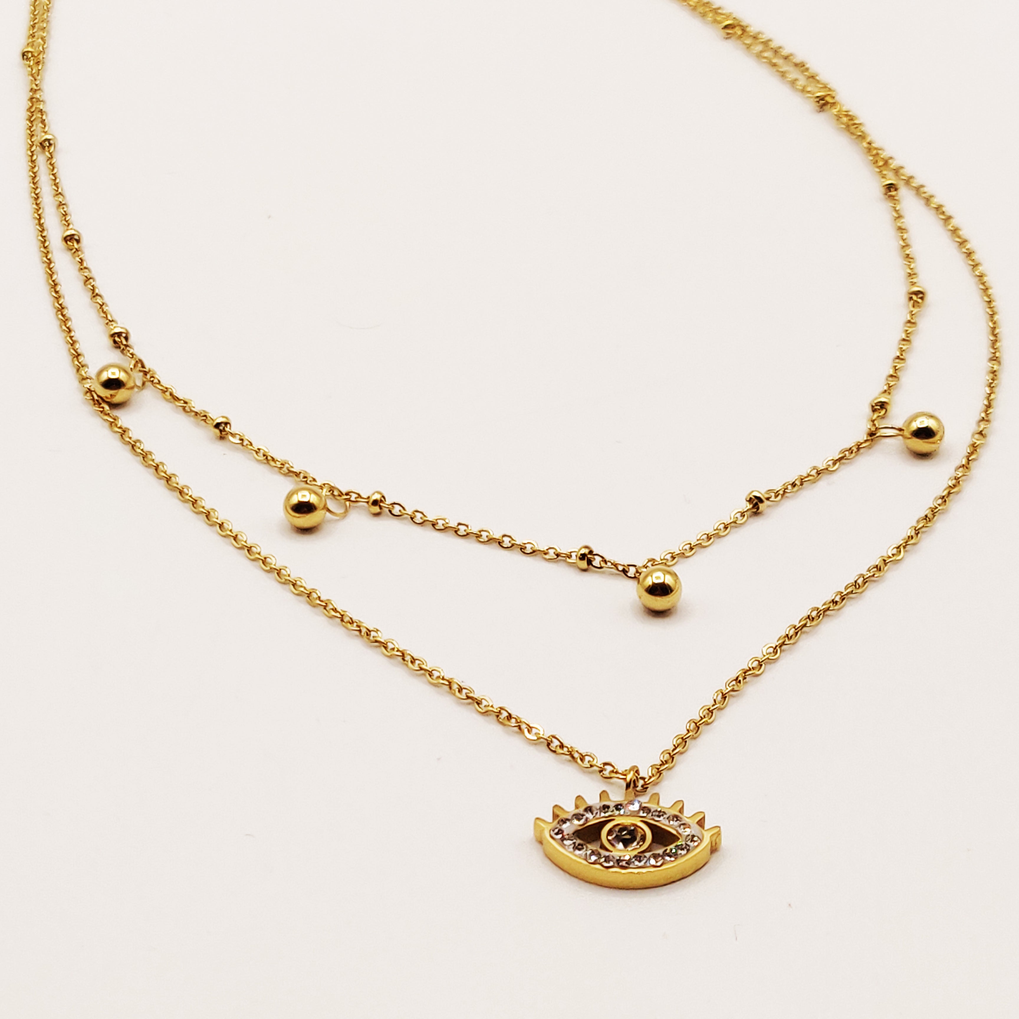 Collier Double Oeil Pics Cristaux