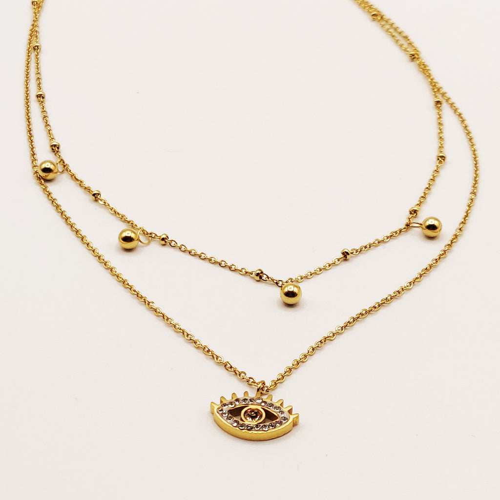 Collier Double Oeil Pics Cristaux