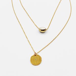 Collier Double Perle Blanche et Cercle Doré