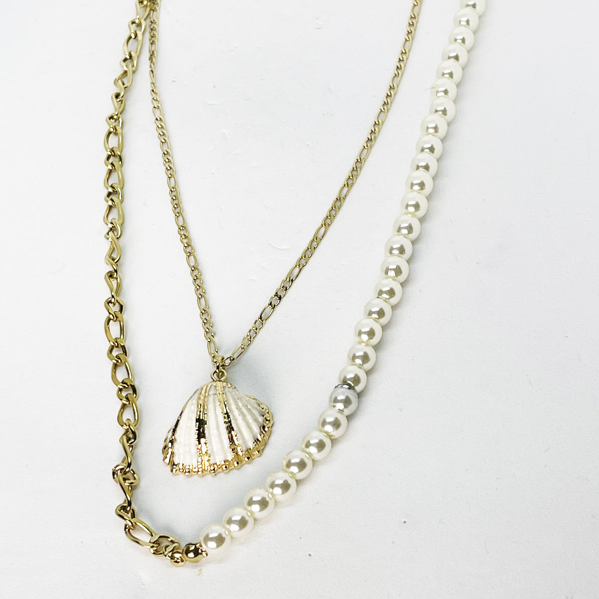Collier Double Perles et Coquillage
