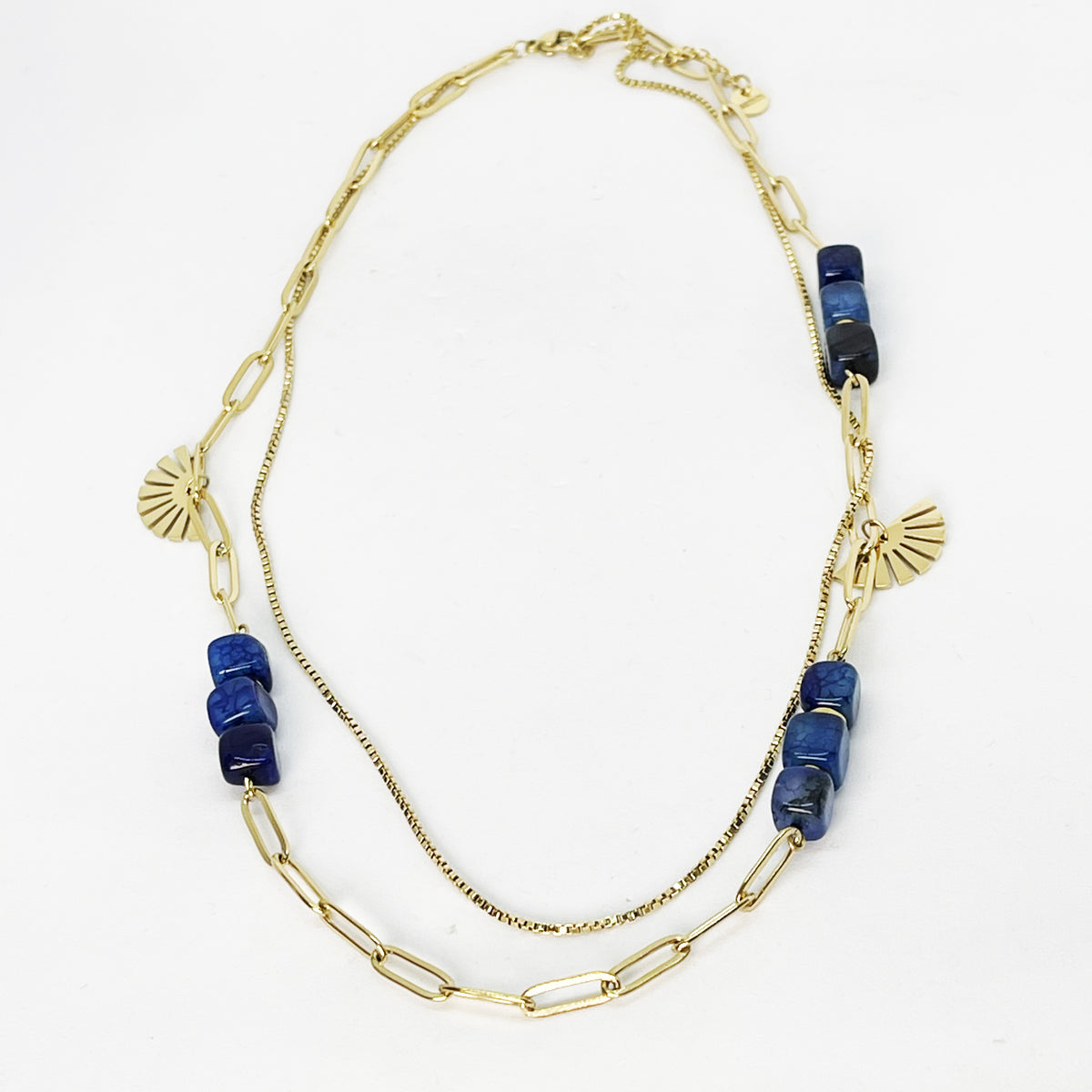 Collier Double Pierres Bleues et Soleils