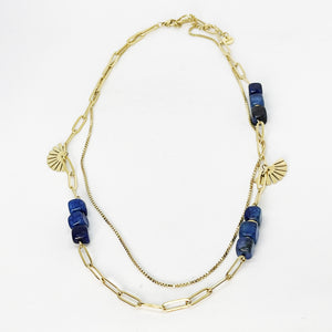 Collier Double Pierres Bleues et Soleils