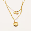 Collier Double Soleil et Perle Beige