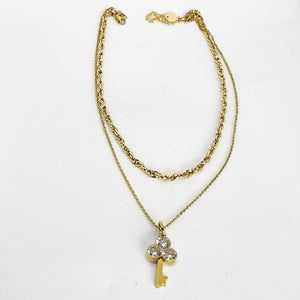 Collier Double Torsade et Clé Cristaux