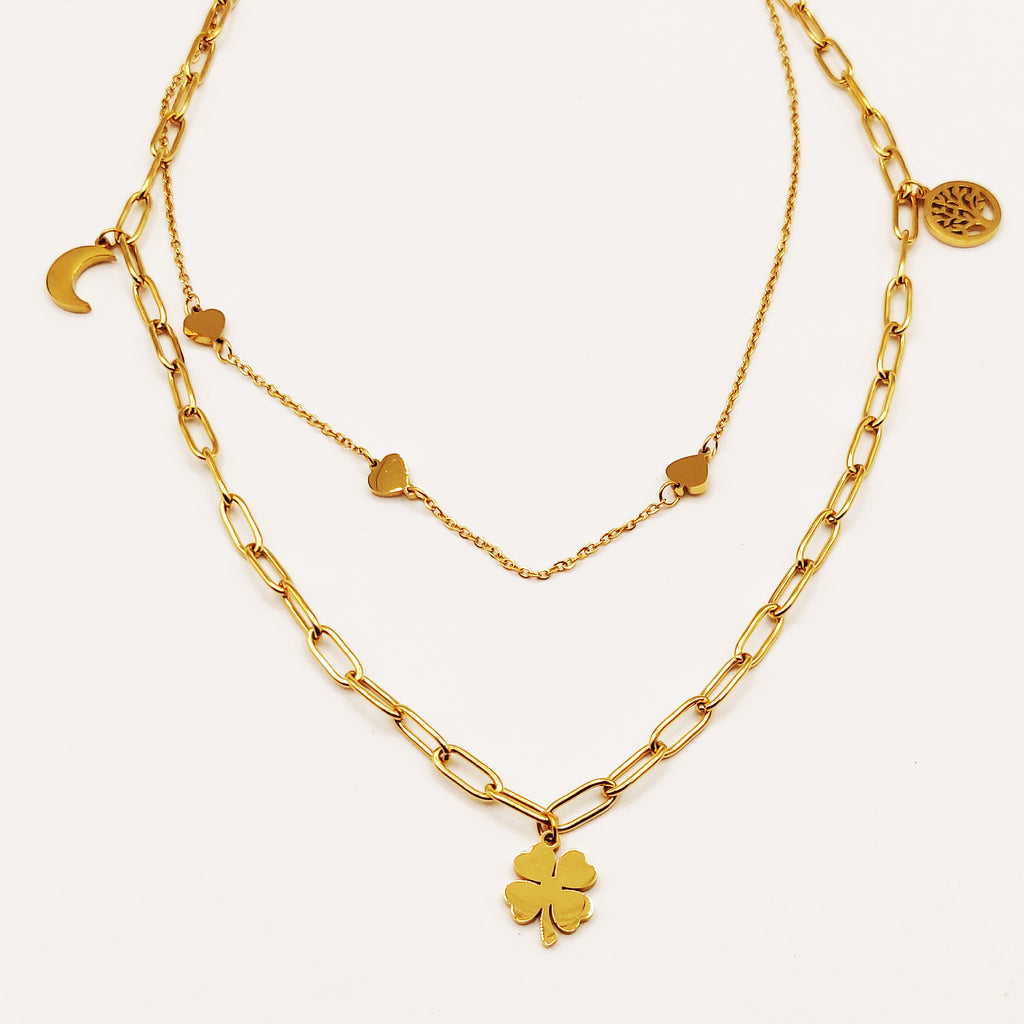 Collier Double Trèfle, Eden, Lune et Coeurs