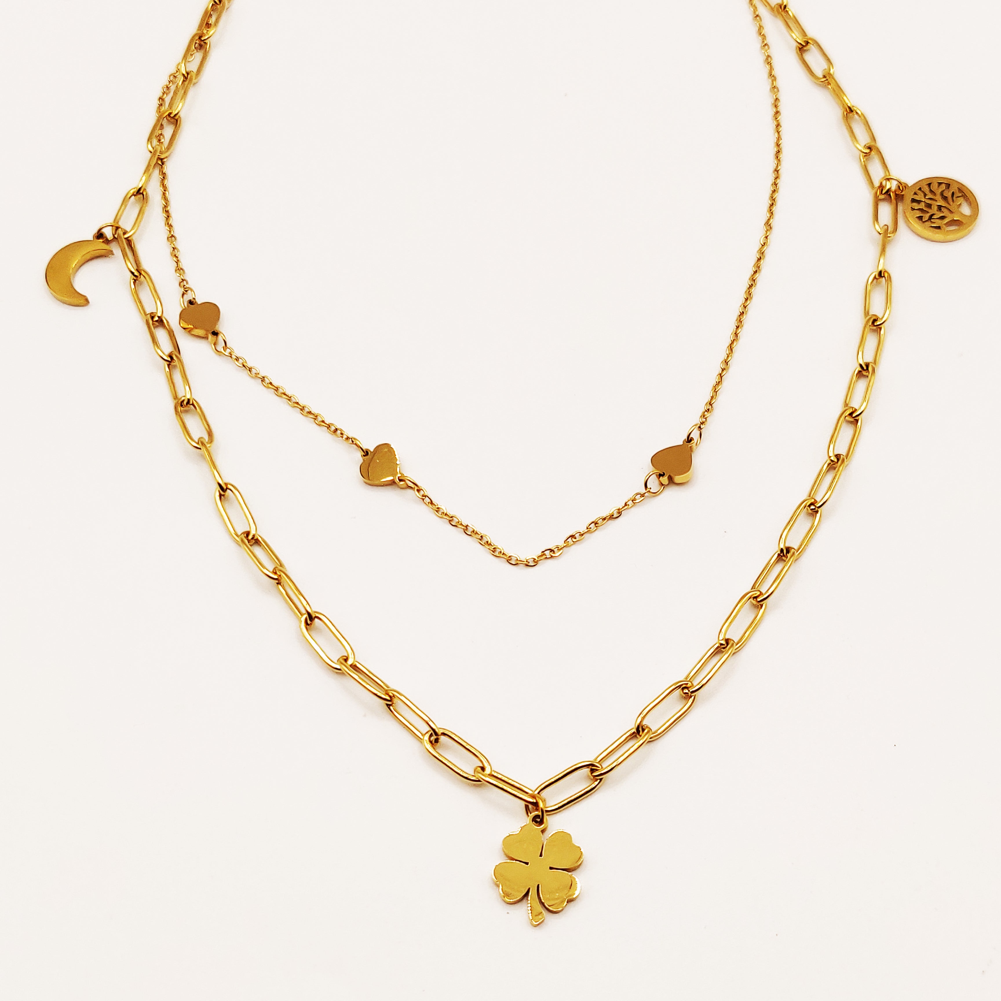 Collier Double Trèfle, Eden, Lune et Coeurs