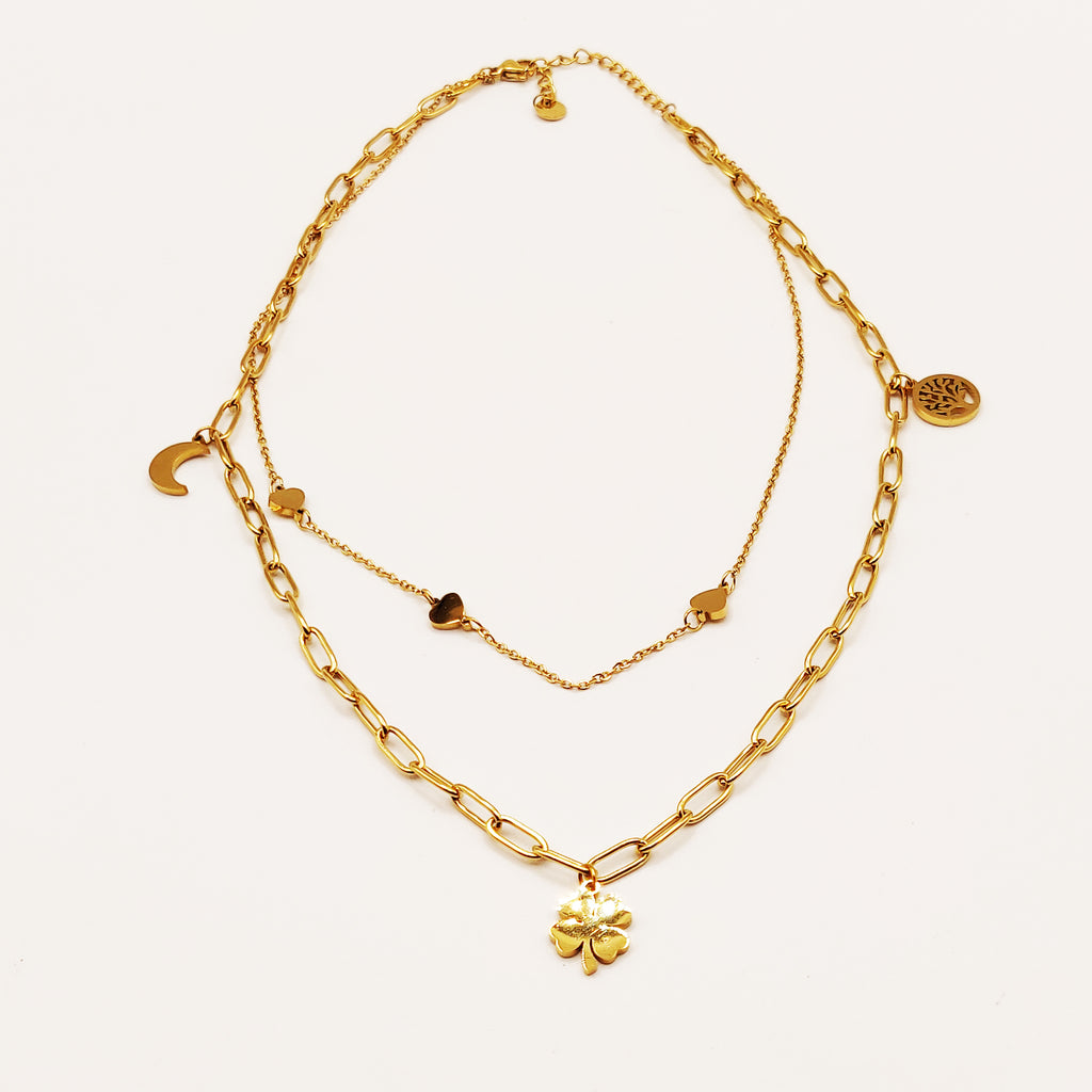 Collier Double Trèfle, Eden, Lune et Coeurs