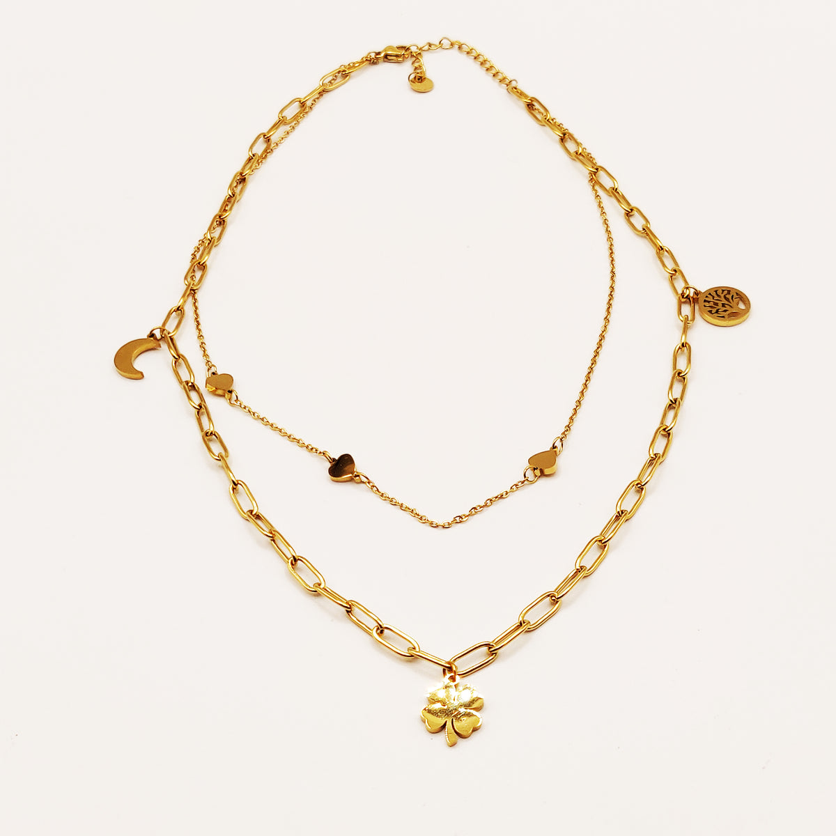 Collier Double Trèfle, Eden, Lune et Coeurs
