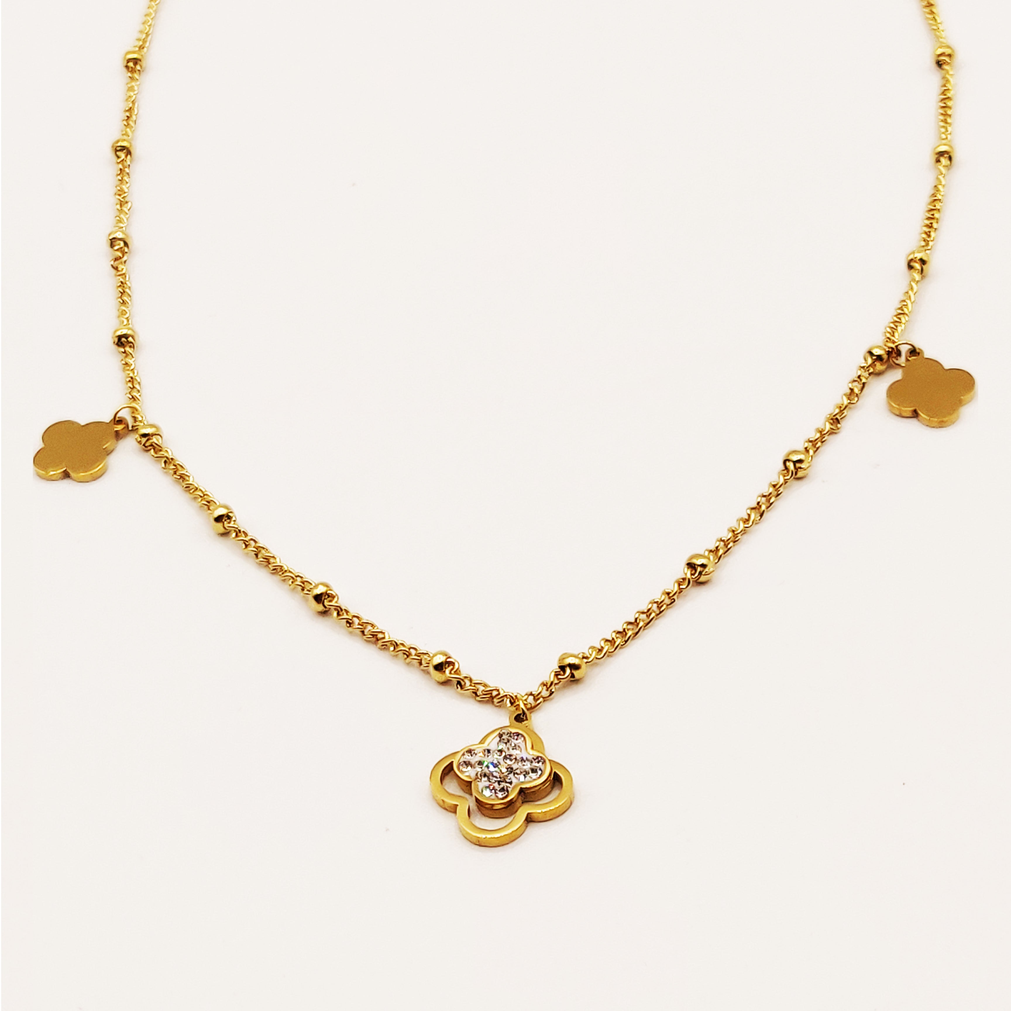 Collier Double Trèfles Cristaux