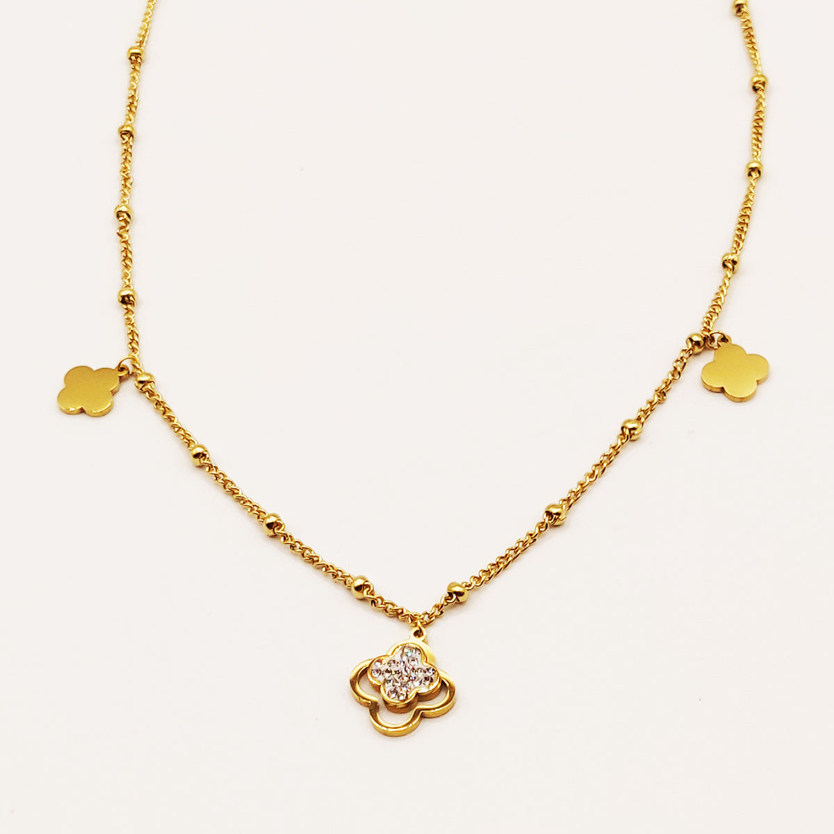 Collier Double Trèfles Cristaux