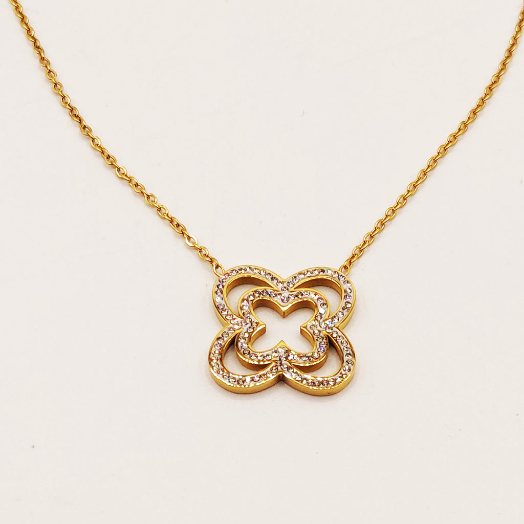 Collier Double Trèfles Cristaux Luxe