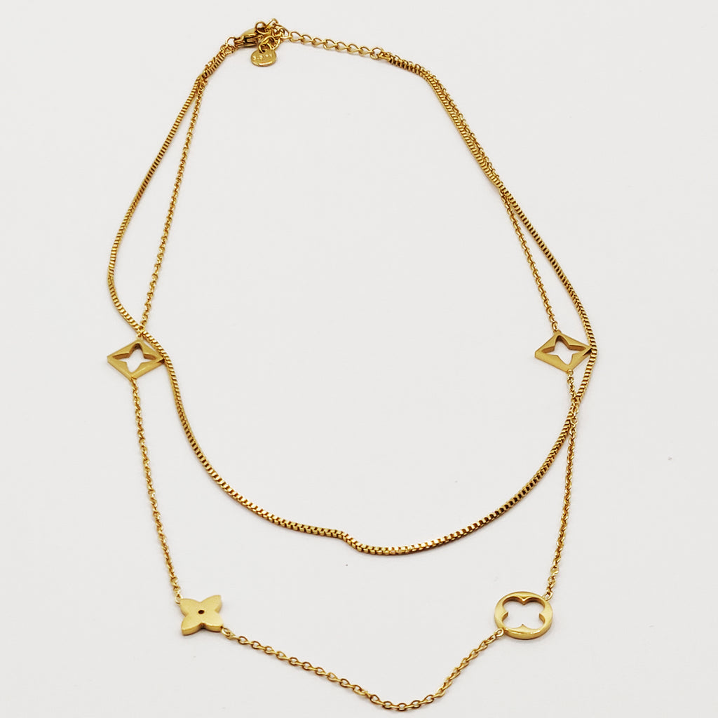 Collier Double Trèfles et Étoiles Dorés Luxe