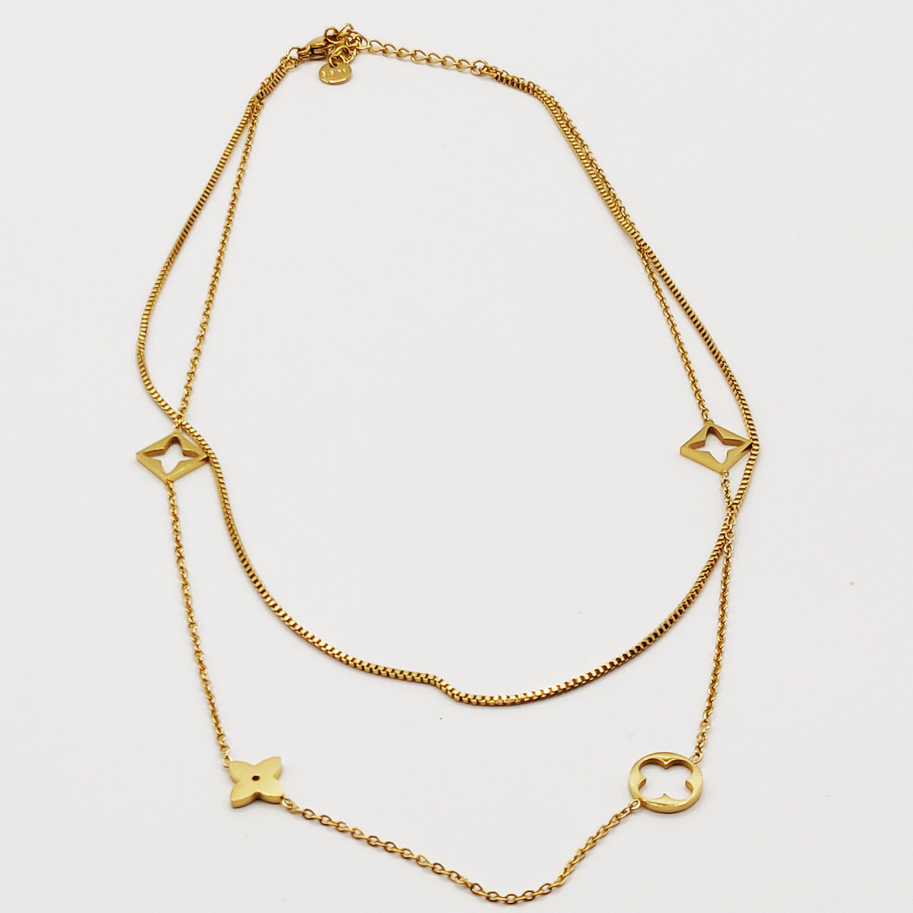 Collier Double Trèfles et Étoiles Dorés Luxe