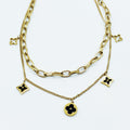 Collier Double Trèfles et Étoiles Noir
