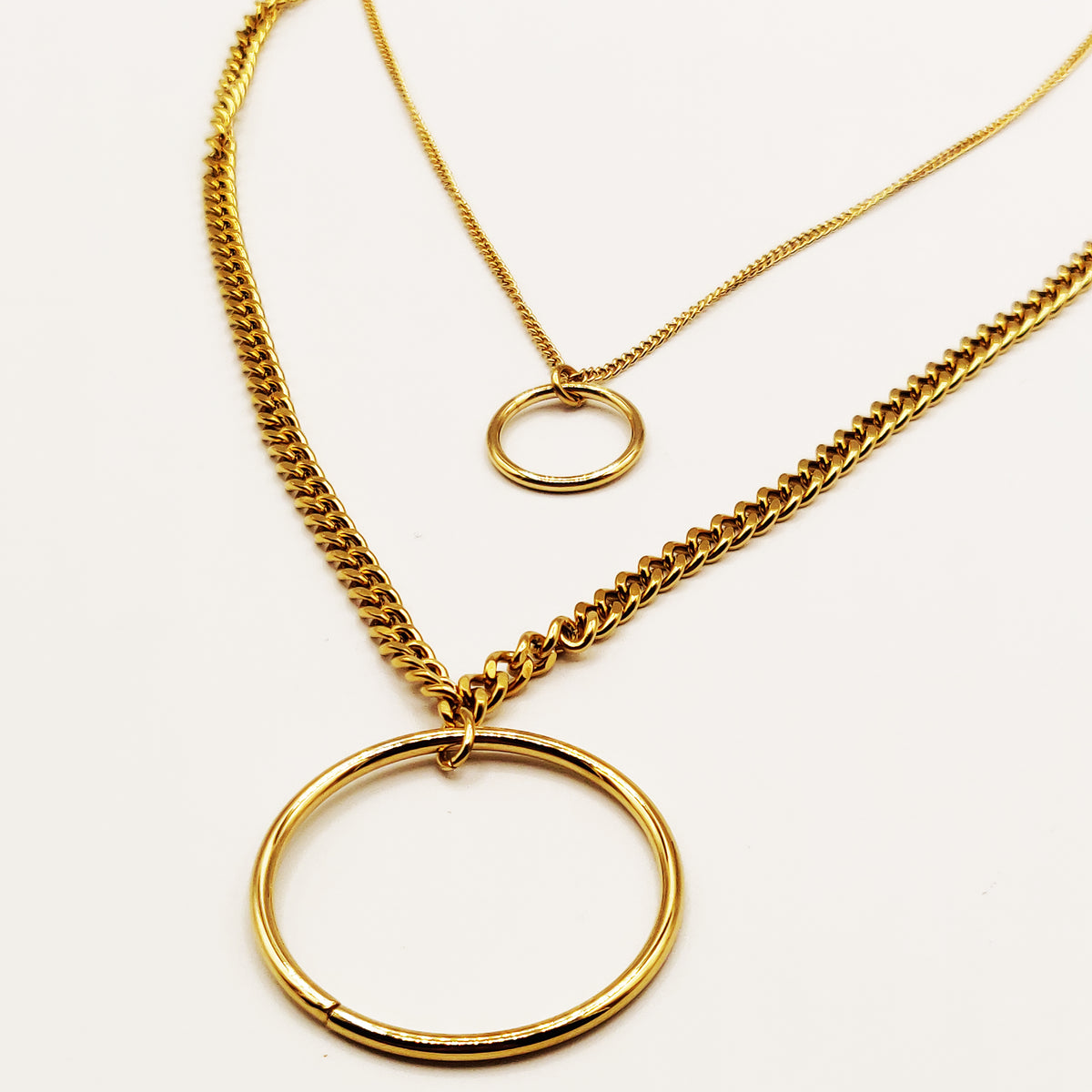 Collier Double Tresses Pendentifs Anneaux