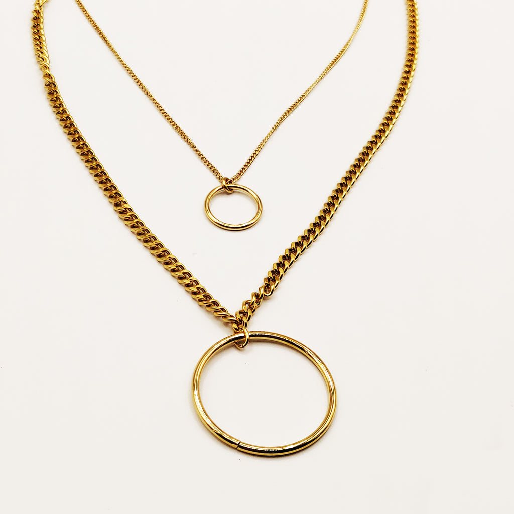 Collier Double Tresses Pendentifs Anneaux