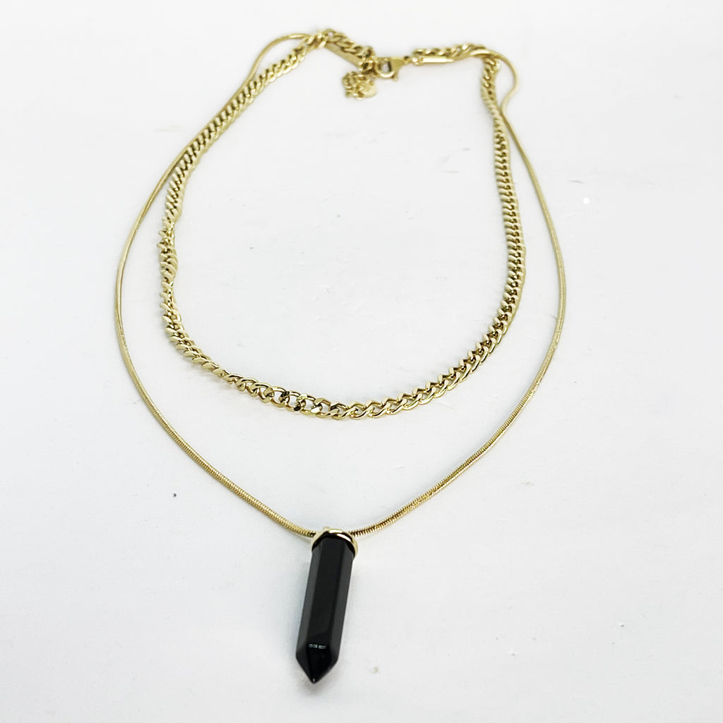 Collier Double Tresse Balle Noire