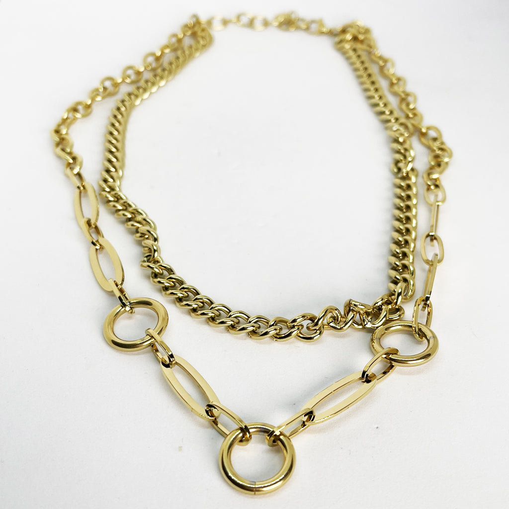 Collier Double Tresse et Chaîne Ovale
