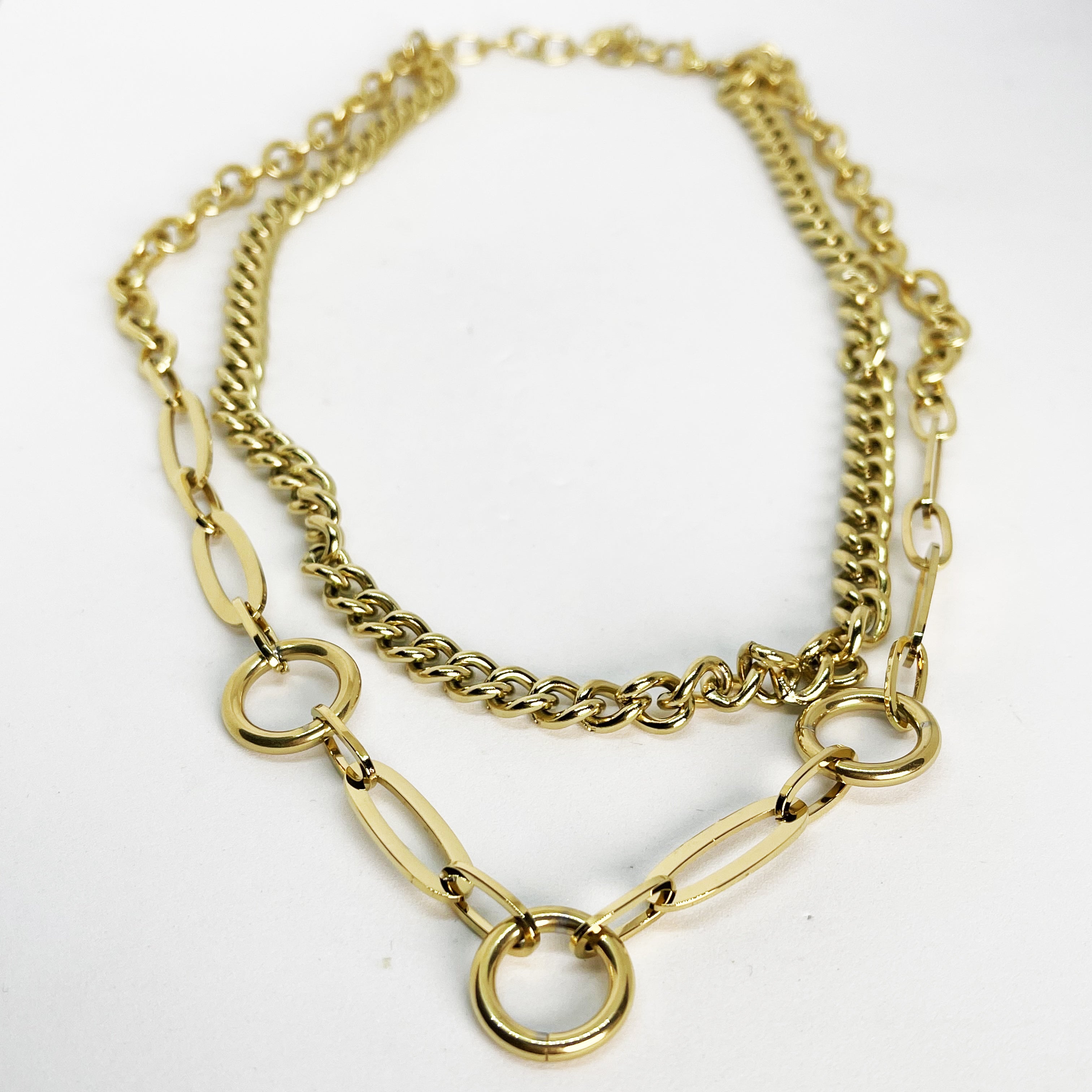 Collier Double Tresse et Chaîne Ovale